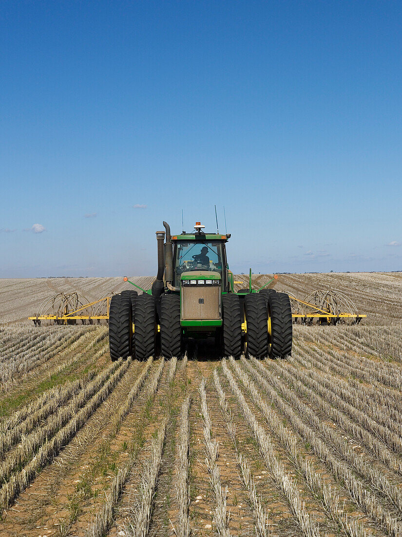 Wheat Sowing, Tractor Pulling Seed Drill, Australia