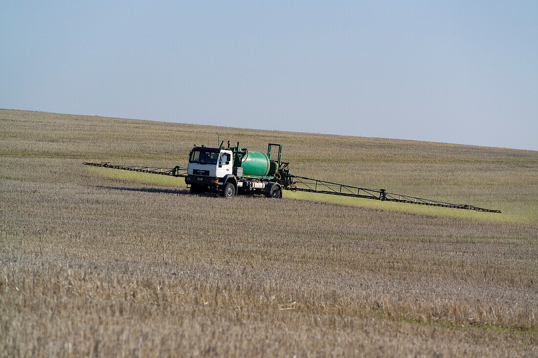 Truck Spraying Stubble Prior to Sowing Wheat Crop, Australia
