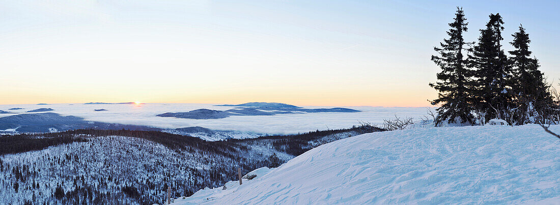 Sunset on Mount Lusen in Winter, Bavarian Forest, Bavaria, Germany