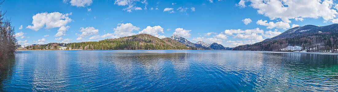 Panoramic of Fuschlsee with Mountains in the background in Early Spring, Austria