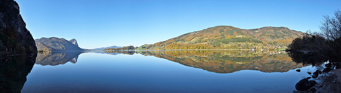 Landscape of Quiet Lake on Sunny Day in Autumn, Lake Mondsee, Austria