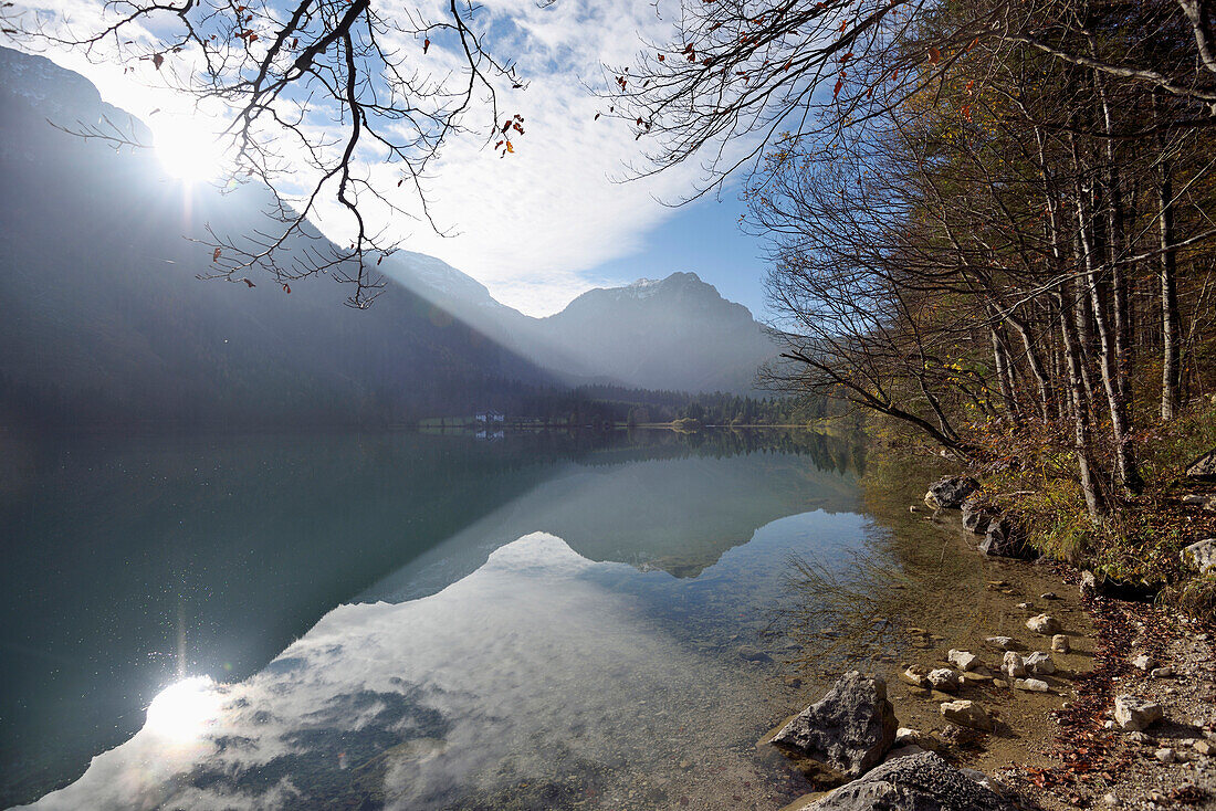 Landscape of Mountains Reflected in Lake in Autumn, Langbathsee, Austria