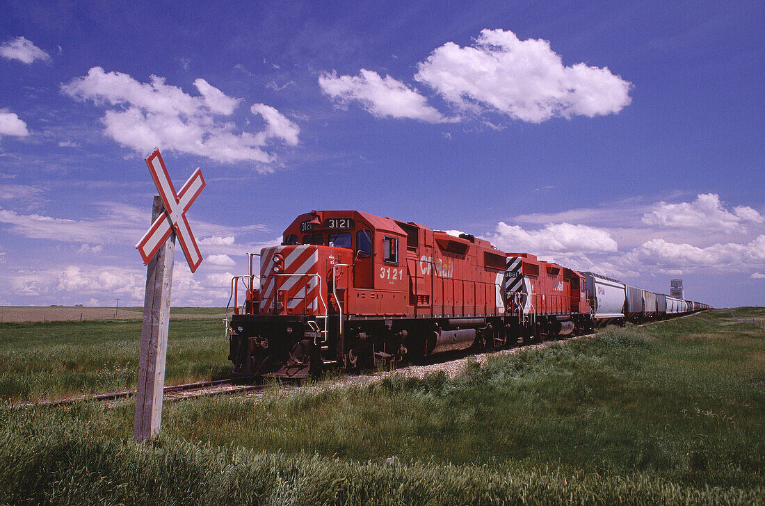 Zug an Kreuzung, Saskatchewan, Kanada