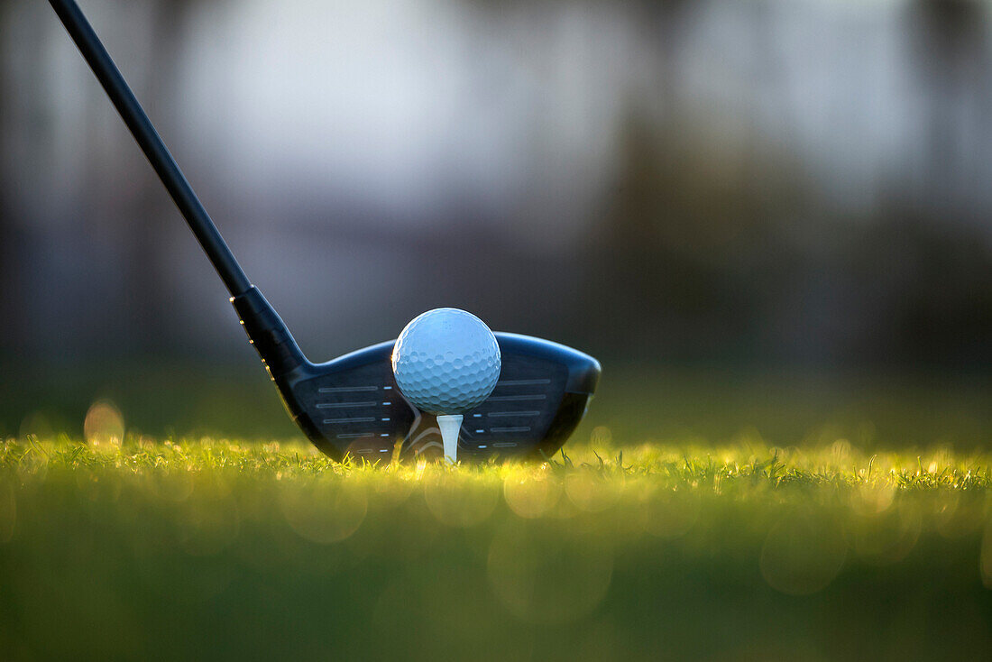 Close-up of Golf Ball on Tee with Driver