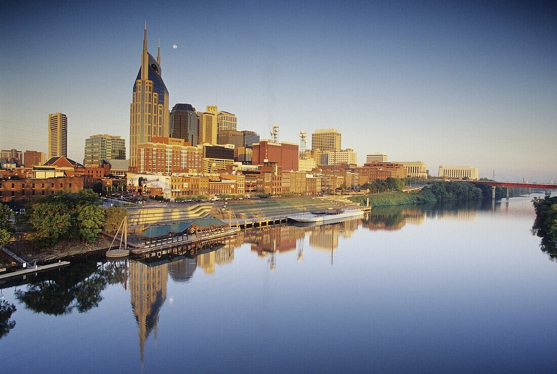 Cityscape and River, Cumberland River, Nashville, Tennessee, USA