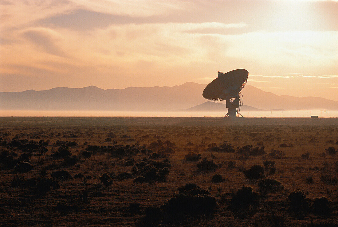 Radio Telescope in Misty Landscape, New Mexico, USA