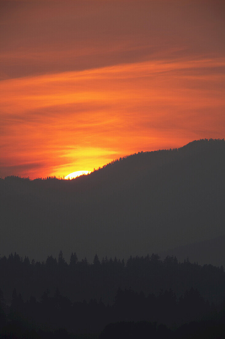 Sonnenuntergang, Fraser Valley, Britisch-Kolumbien, Kanada
