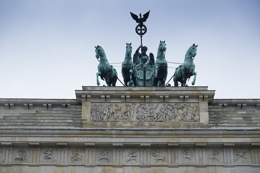 Close-up of Brandenburg Gate, Berlin, Germany.