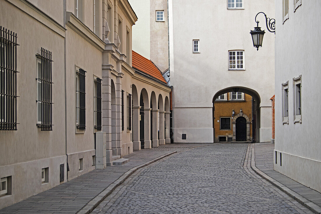 Cobblestone Street with Passage through Building, Stare Miasto, Warsaw, Poland