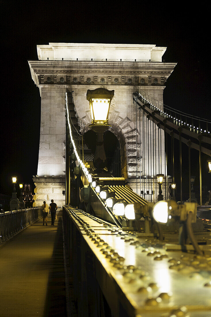 Szechenyi Chain Bridge at Night, Budapest, Hungary