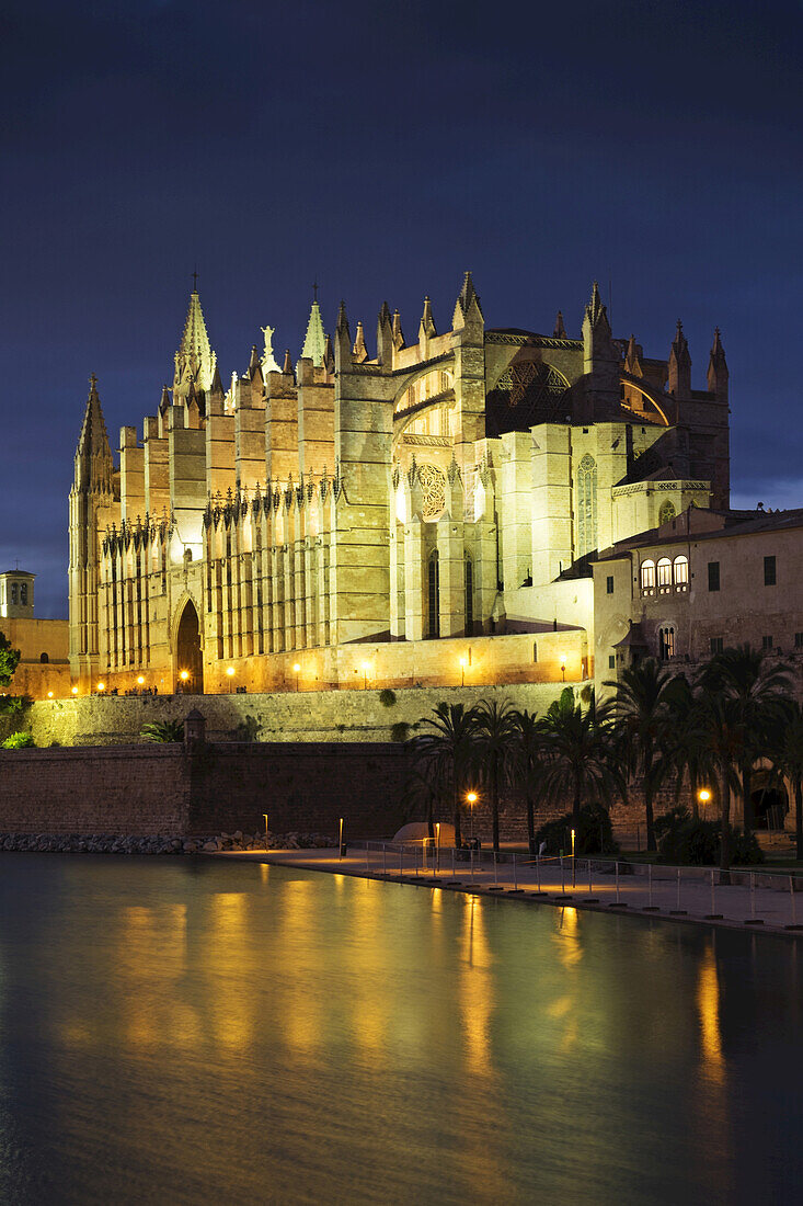 Catedral de Santa María de Palma de Mallorca at Night, Palma, Mallorca, Spain