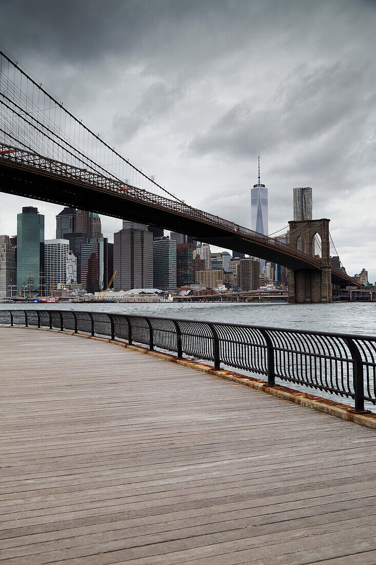 New York skyline from Brooklyn with Brooklyn Bridge, New York City, New York, USA