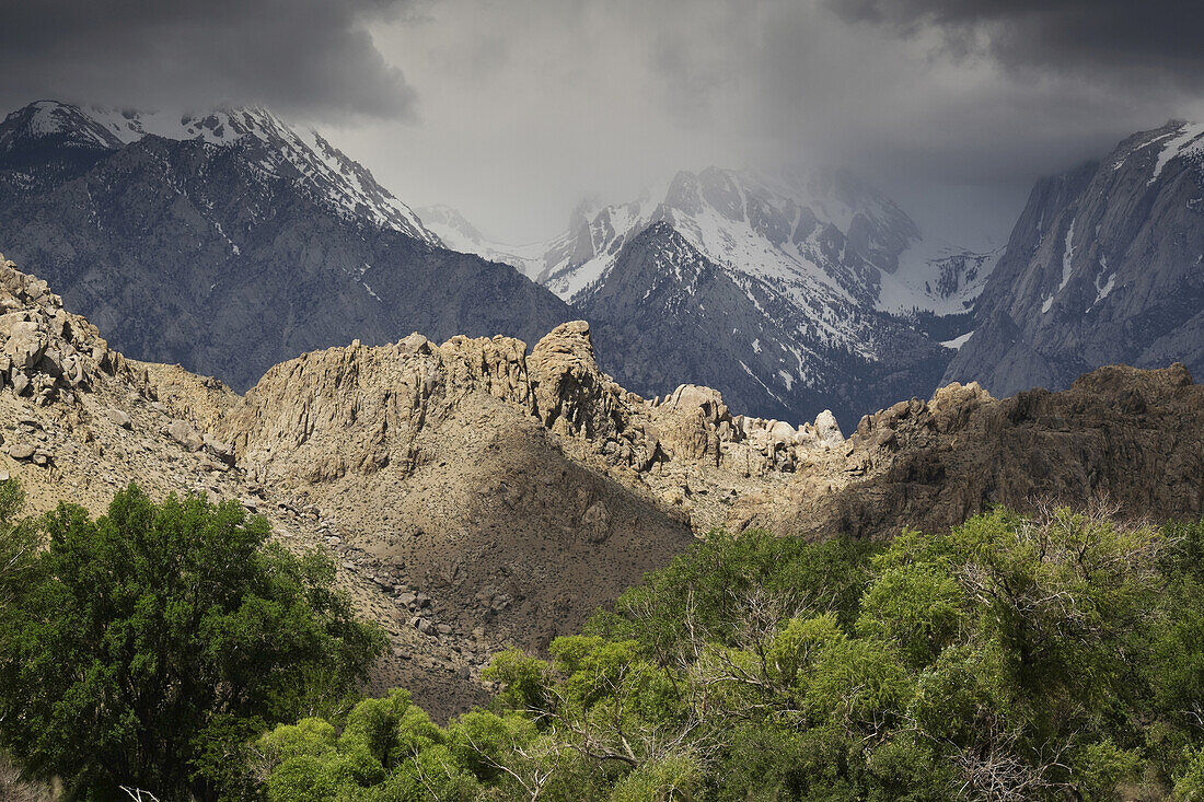 Storm clouds over the mountains of the Sierra Nevadas in Eastern California, USA