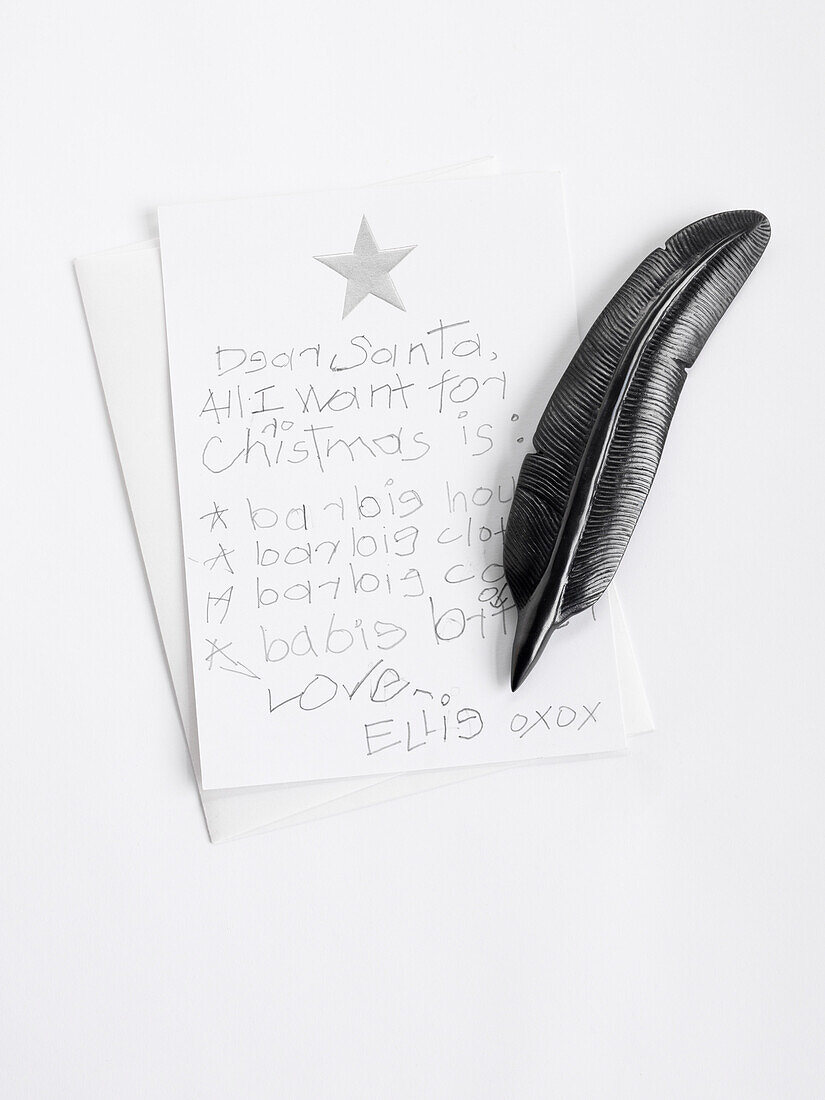 Letter to Santa with a Feather Shaped Pencil