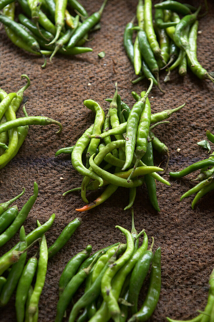 Indian Green Chilis at Market, India