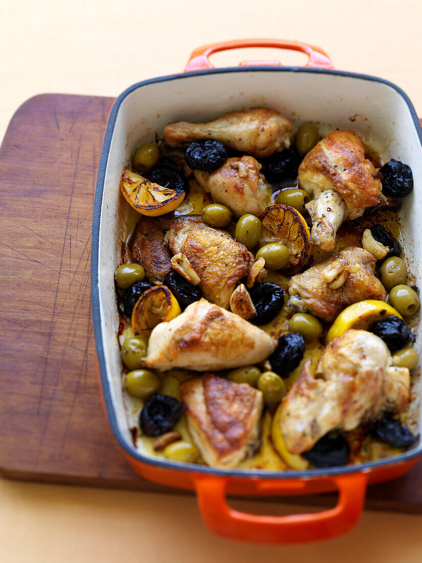 Chicken Baked with Lemons, Olives and Prunes