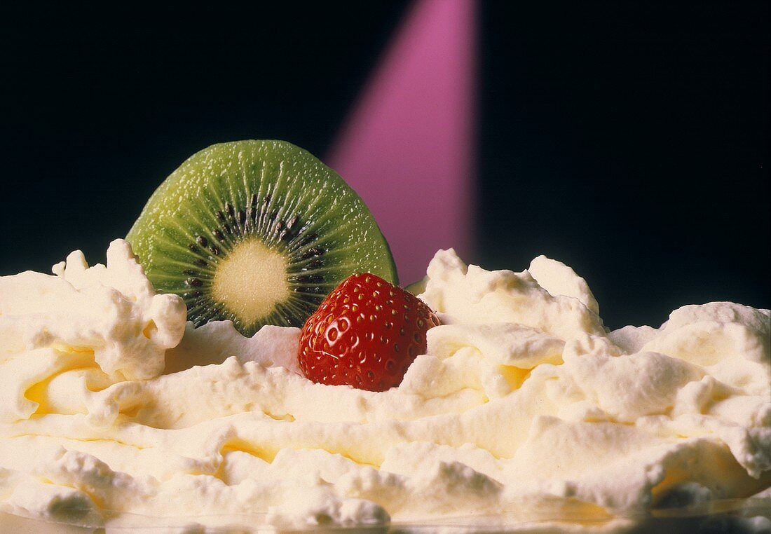 Kiwi and Strawberry in Whipped Cream