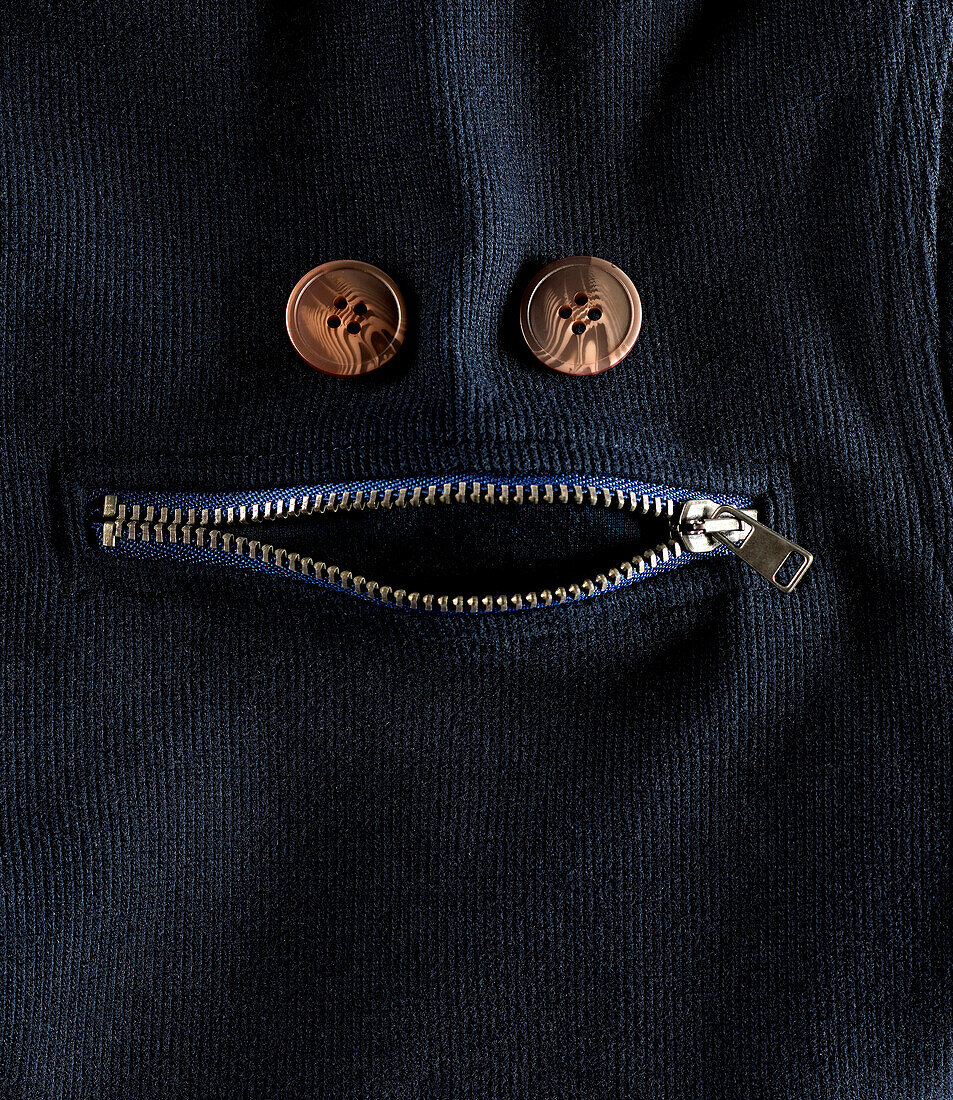 Zipper and Buttons on Fabric that look like Face