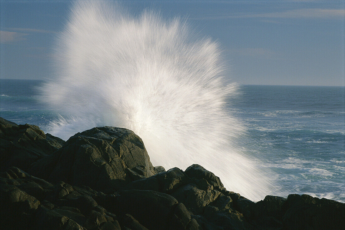 Wellen brechen gegen Felsen West Coast National Park Nordkap, Südafrika