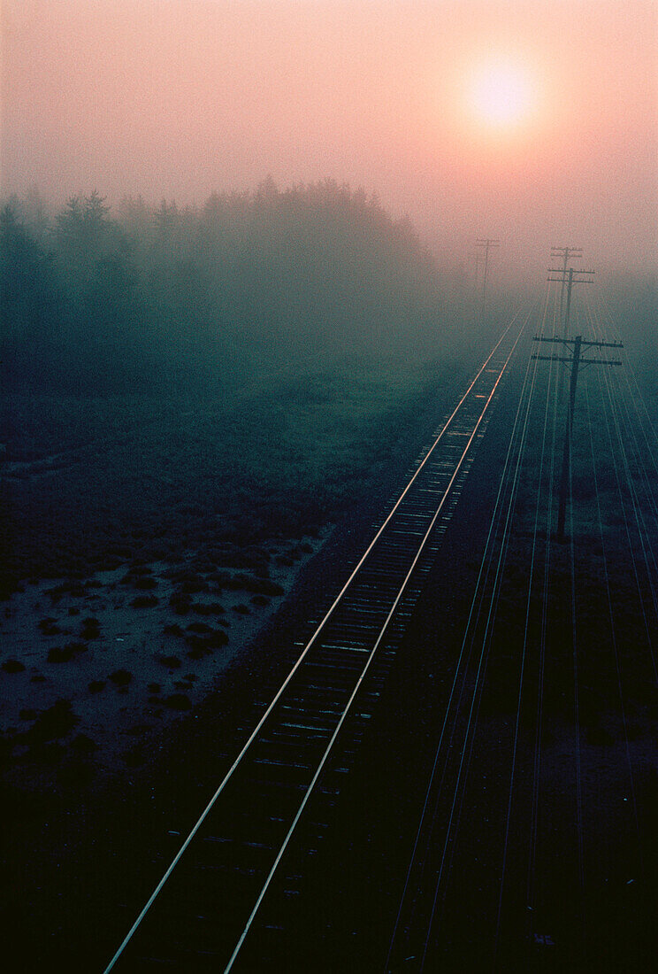 Railroad Tracks at Sunset Near Spanish, Ontario, Canada