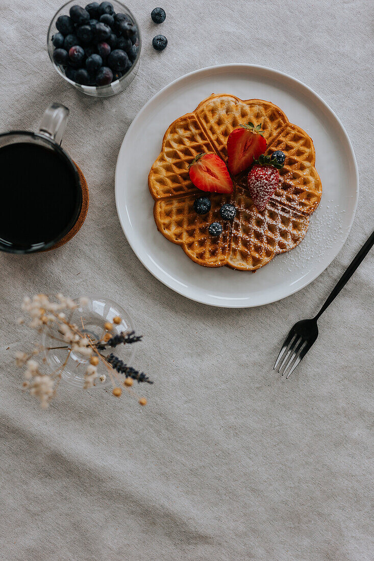 High angle view of waffles on plate