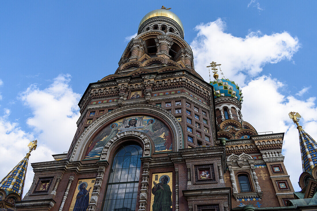 The Church of the Savior on Spilled Blood, a Russian Orthodox church in Saint Petersburg, the exterior of the 19th century church. 