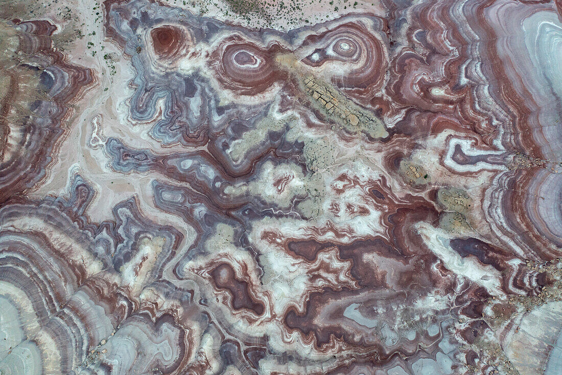 Aerial view of the colorful Bentonite Hills, near Hanksville, Utah.