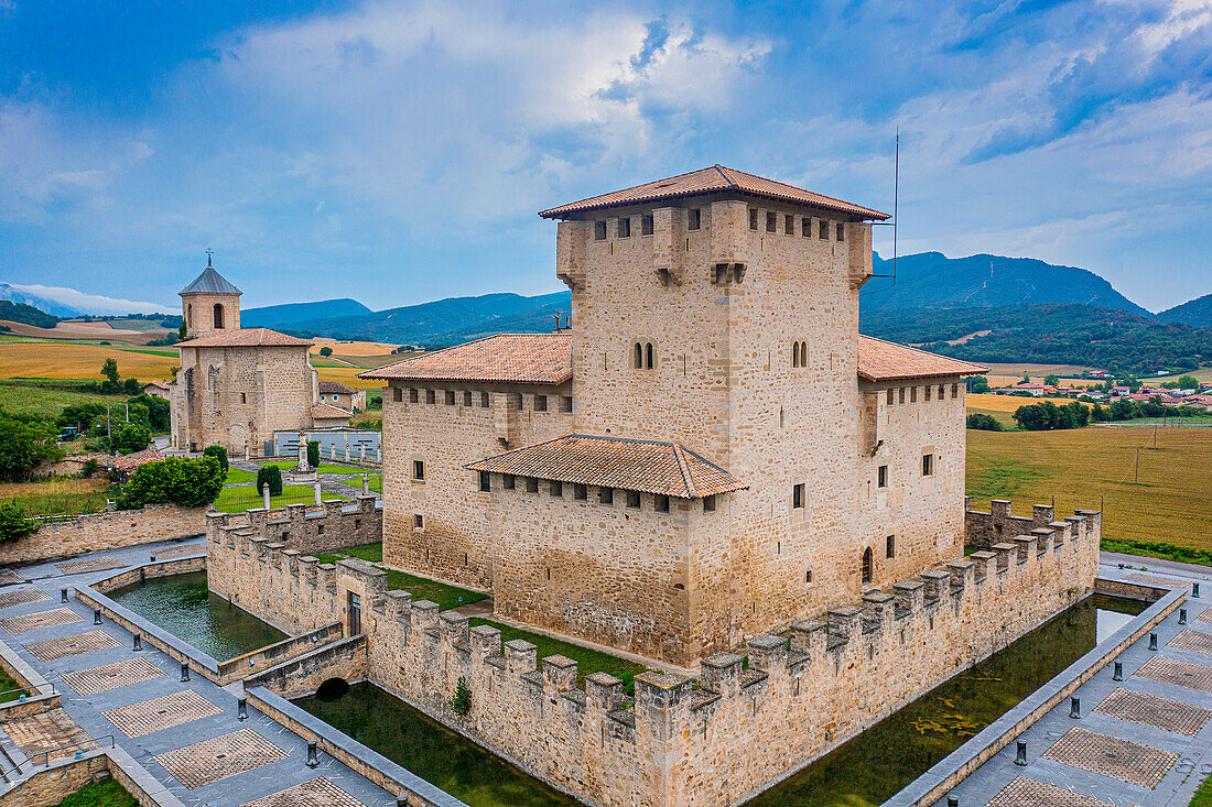 Varona tower and Santa María Villanane church, Alava, Basque country, Spain