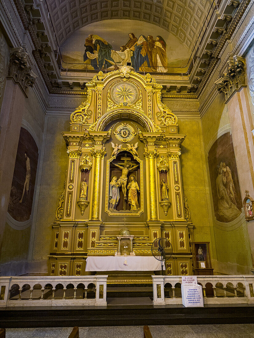 An altarpiece in the side chapel in the transept of the ornate Cathedral of the Immaculate Conception in San Luis, Argentina.