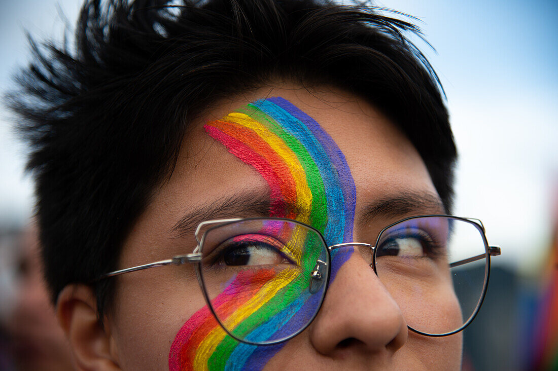 People take part during the international pride parade demonstrations in Bogota, Colombia, July 2, 2023.