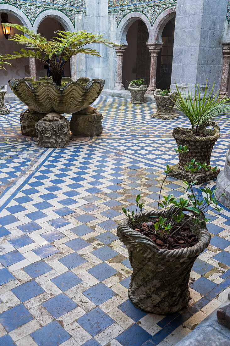 Manueline Cloister at Park and National Palace of Pena (Palacio de la Pena), Sintra, Portugal