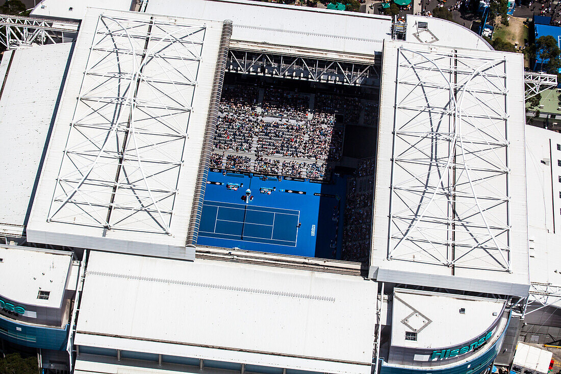 Aerial view of the Australian Open Tennis tournament, Melbourne, Australia.