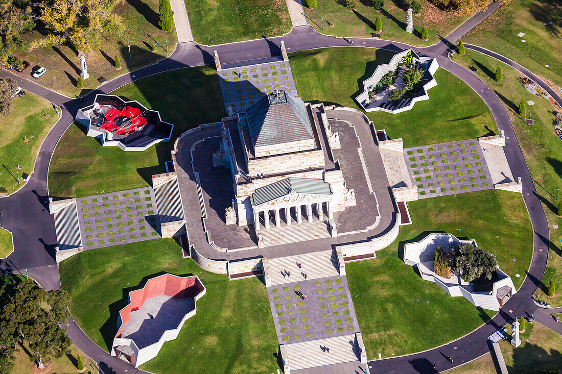 Aerial view of The Shrine Of Remembrance in Melbourne, Australia.