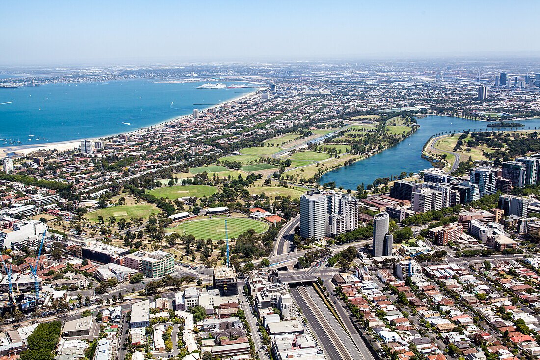 Aerial view of St Kilda in Melbourne, Australia