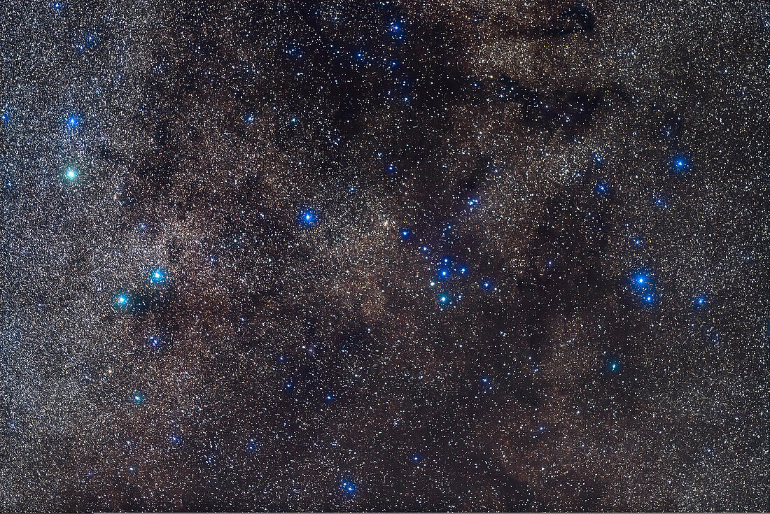 The Coathanger star cluster and asterism in the Milky Way in southern Cygnus, aka Collinder 399 or Brocchi’s Cluster. The field is similar to what a pair of large binoculars would show. I shot this from home Nov. 25, 2019.