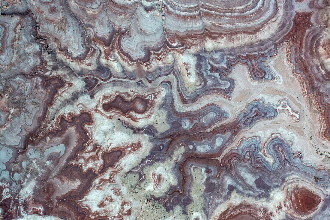 Aerial view of the colorful Bentonite Hills, near Hanksville, Utah.