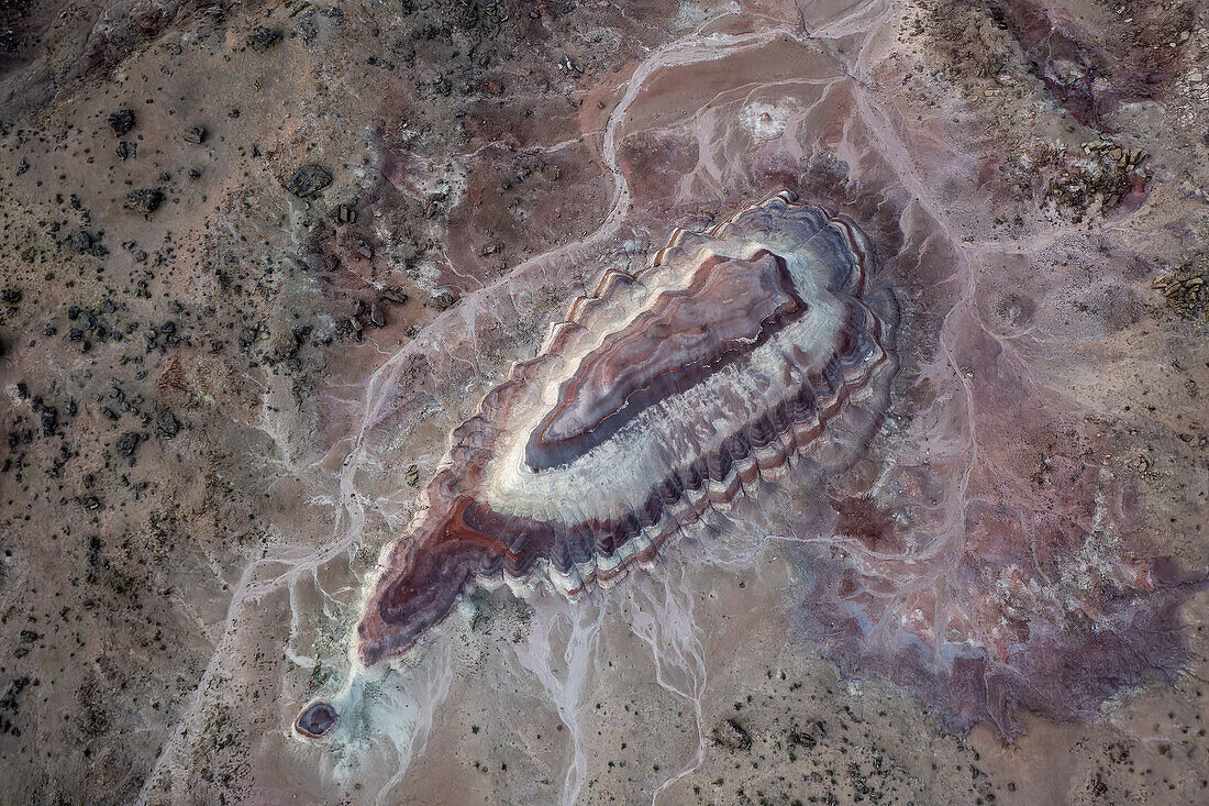 Aerial view of the colorful Bentonite Hills, near Hanksville, Utah.