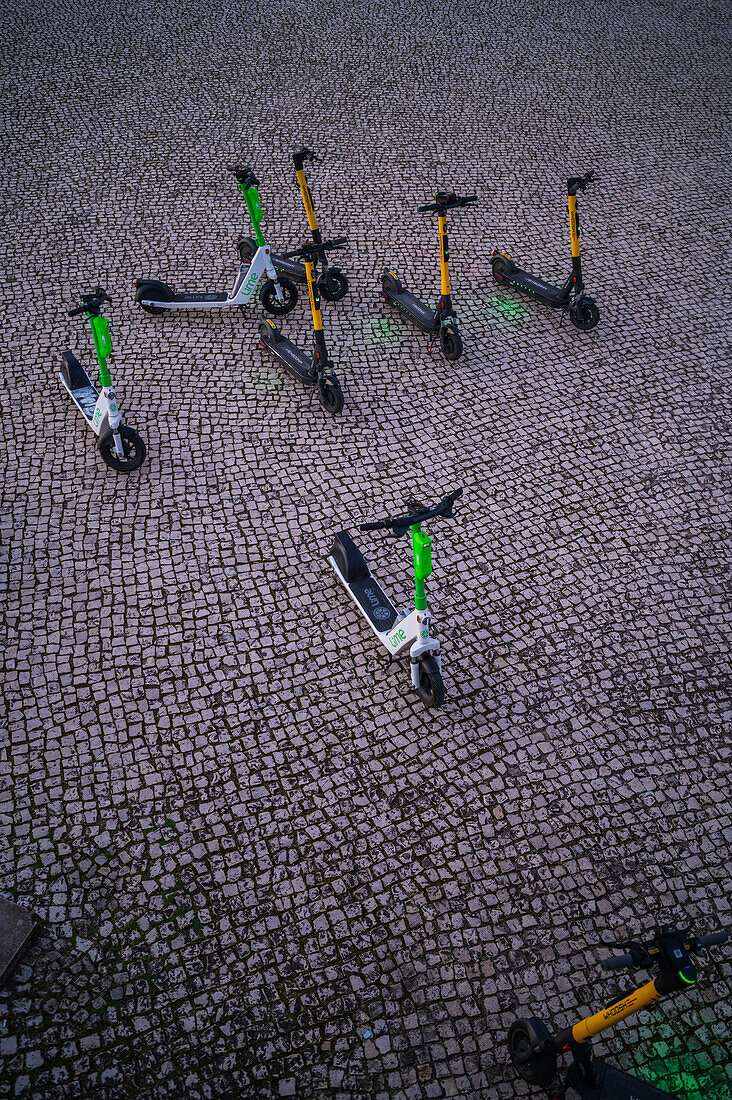Electric scooters for rent in Belem, Lisbon, Portugal