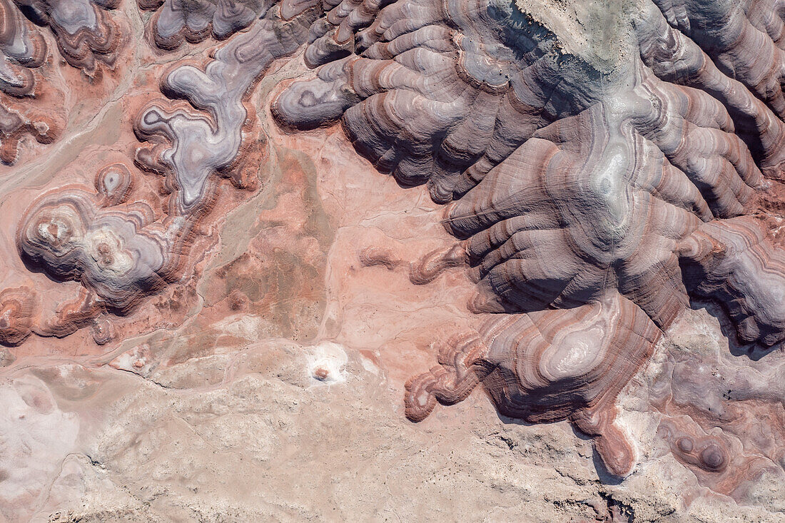 Aerial view of the colorful Bentonite Hills, near Hanksville, Utah.