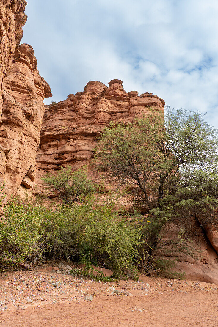 Erodierte Sandsteinschichten in der Shimpa-Schlucht im Talampaya-Nationalpark, Provinz La Rioja, Argentinien.