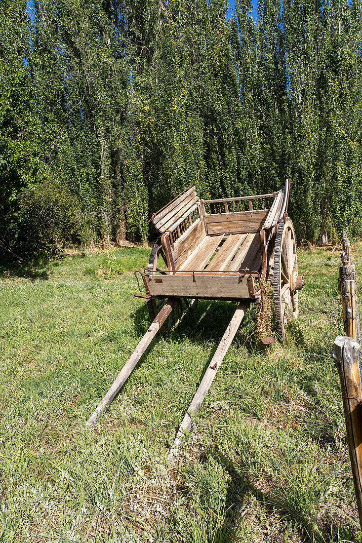 A wooden horse cart from the old Estancia El Leoncito in El Leoncito National Park in Argentina.