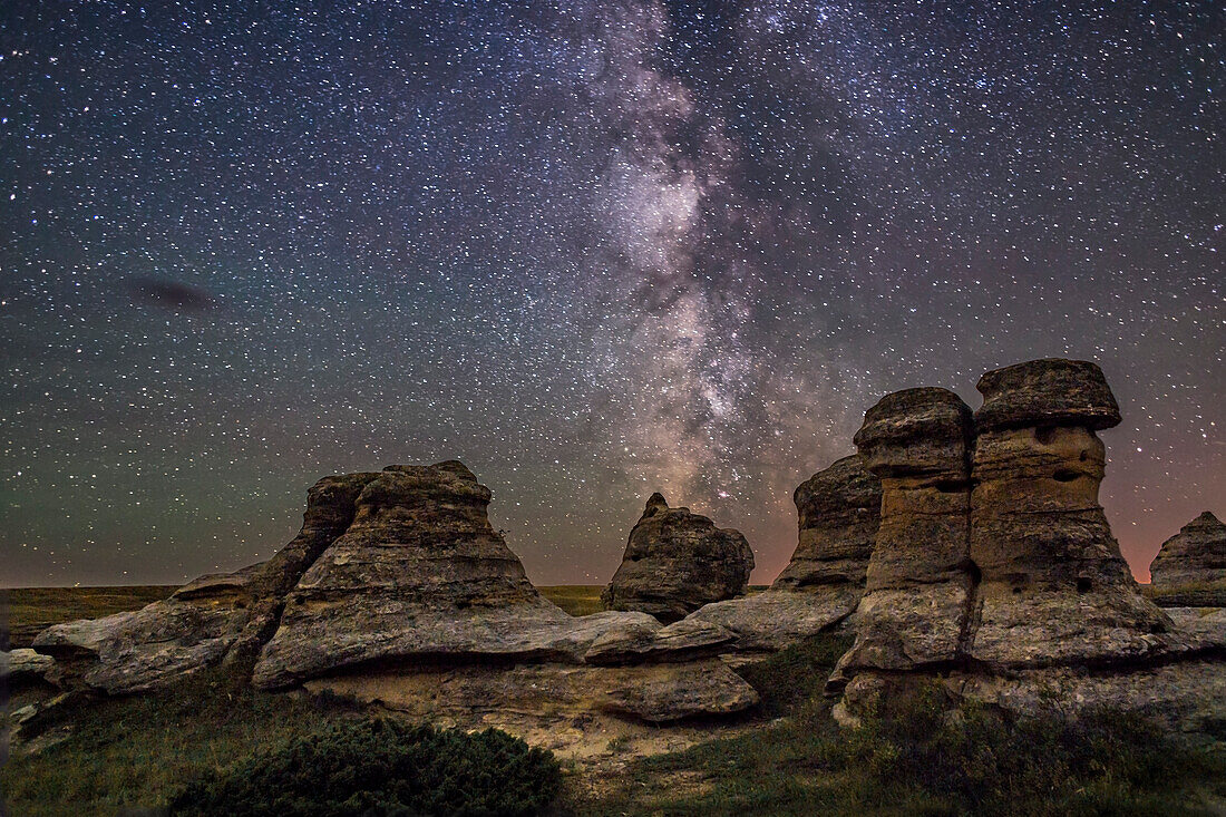 The Milky Way over the sandstone hoodoos of Writing-on-Stone Provincial Park in southern Alberta.