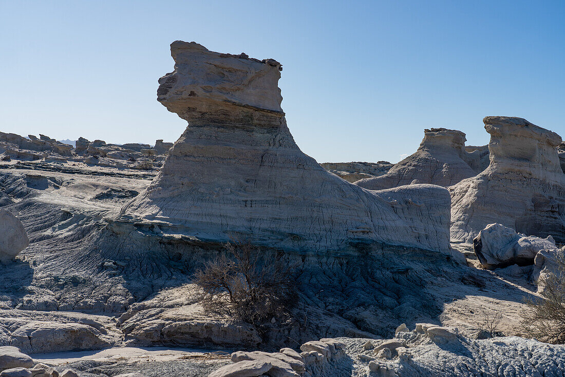 The Sphinx rock formation in the barren landscape in Ischigualasto Provincial Park in San Juan Province, Argentina.