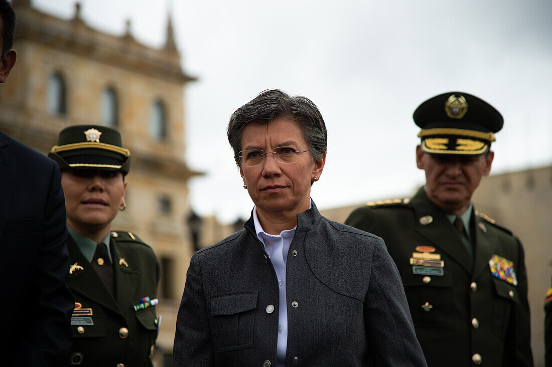 Bogotas Bürgermeisterin Claudia Lopez während der Übernahme des Kommandos durch die kolumbianische Polizeigeneralin Sandra Patricia Hernandez, in Bogota, Kolumbien, 30. Juni 2023.