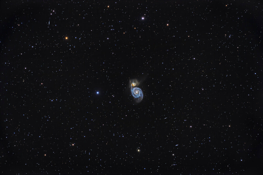 Messier 51, the Whirlpool Galaxy, the classic face-on spiral galaxy in Canes Venatici in the northern spring sky.