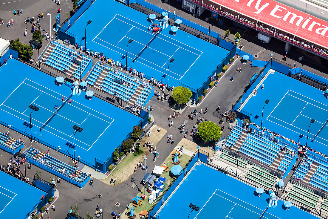 Aerial view of the Australian Open Tennis tournament, Melbourne, Australia.