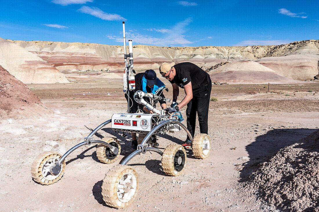 Der PCZ Mars Rover im Rahmen der University Rover Challenge, Mars Desert Research Station in der marsähnlichen Wüste in Utah. PCZ Rover Team, Technische Universität Czestochowa, Polen