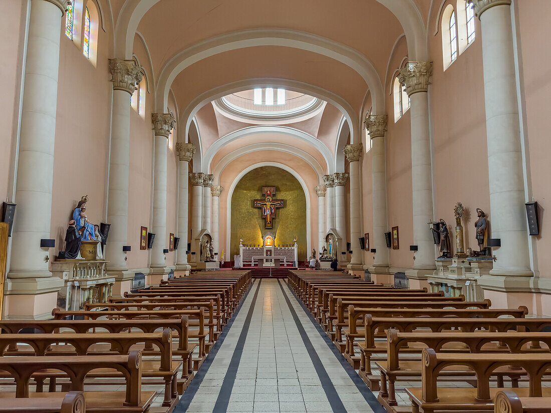Das Kirchenschiff und die Apsis der San Rafael Archangel Cathedral in San Rafael, Argentinien.