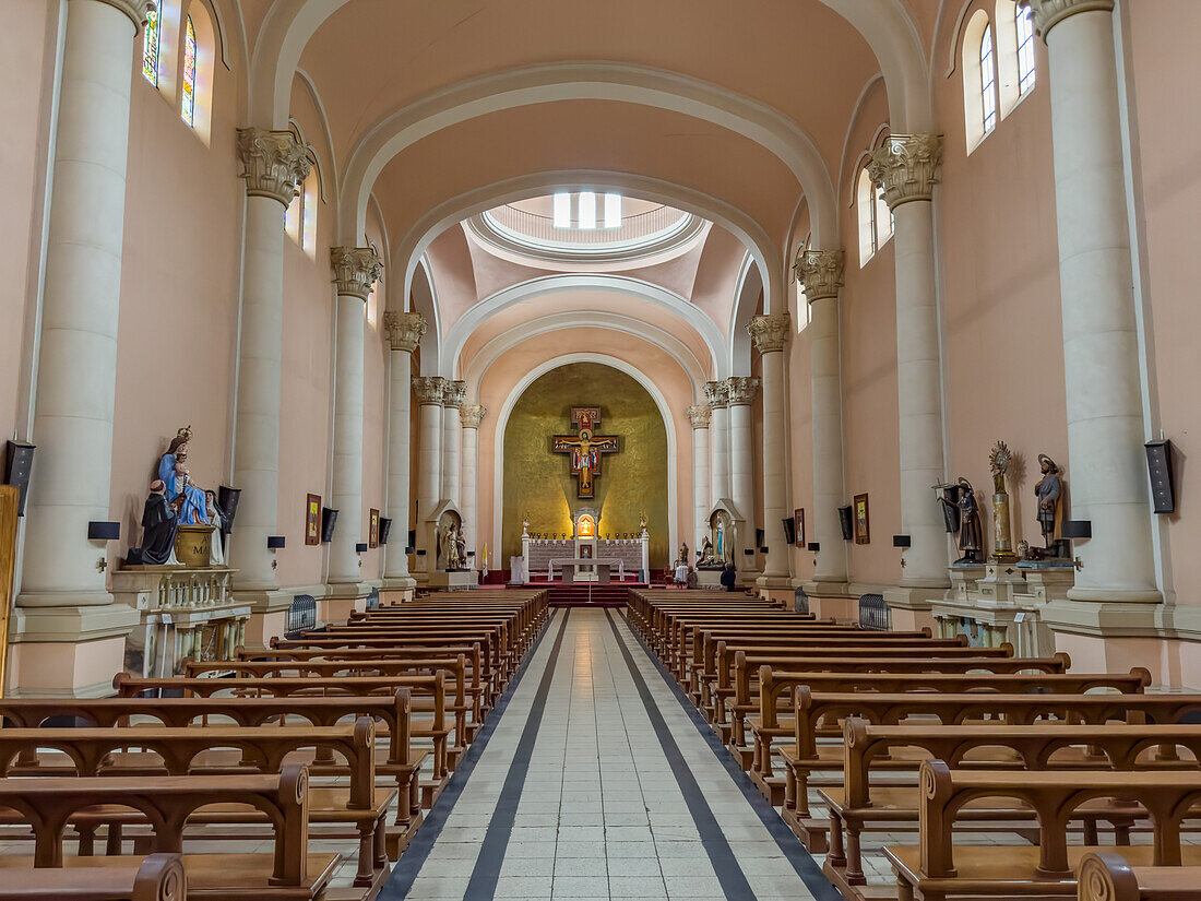 The nave and apse of the San Rafael Archangel Cathedral in San Rafael, Argentina.