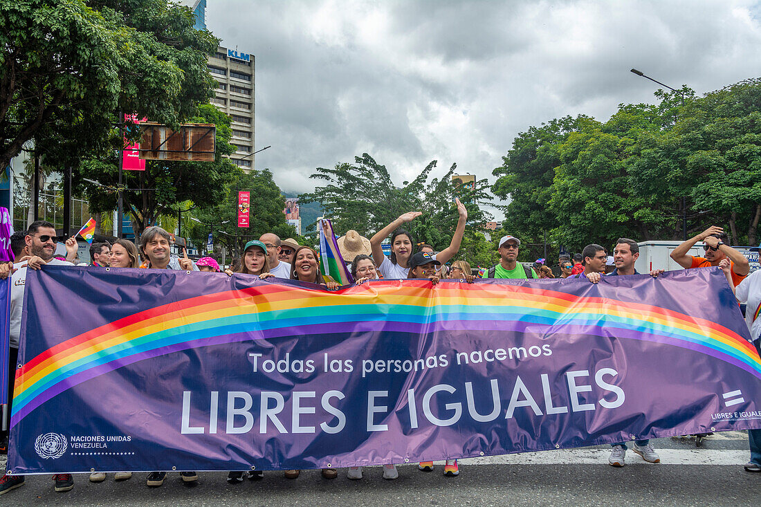 Pride Parade in Caracas, Venezuela. With the presence of the UN in Venezuela, diplomats and representatives of different embassies of the European Union in Venezuela. July 2, 2023